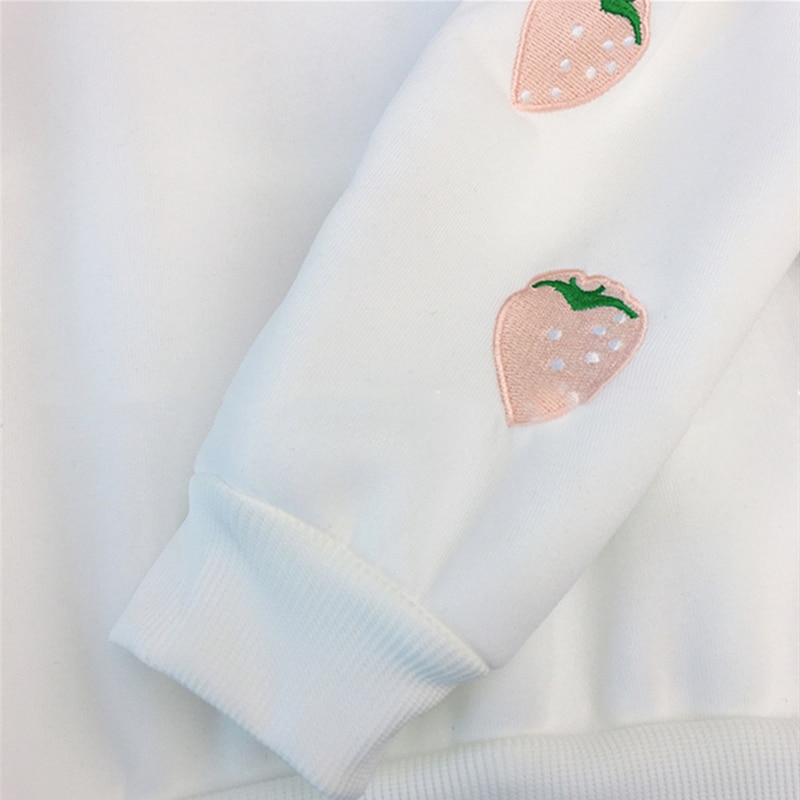 Women's Strawberry Embroidered Hooded Sweatshirt