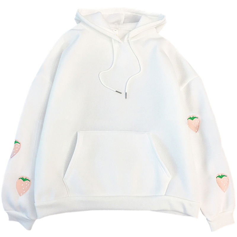 Women's Strawberry Embroidered Hooded Sweatshirt