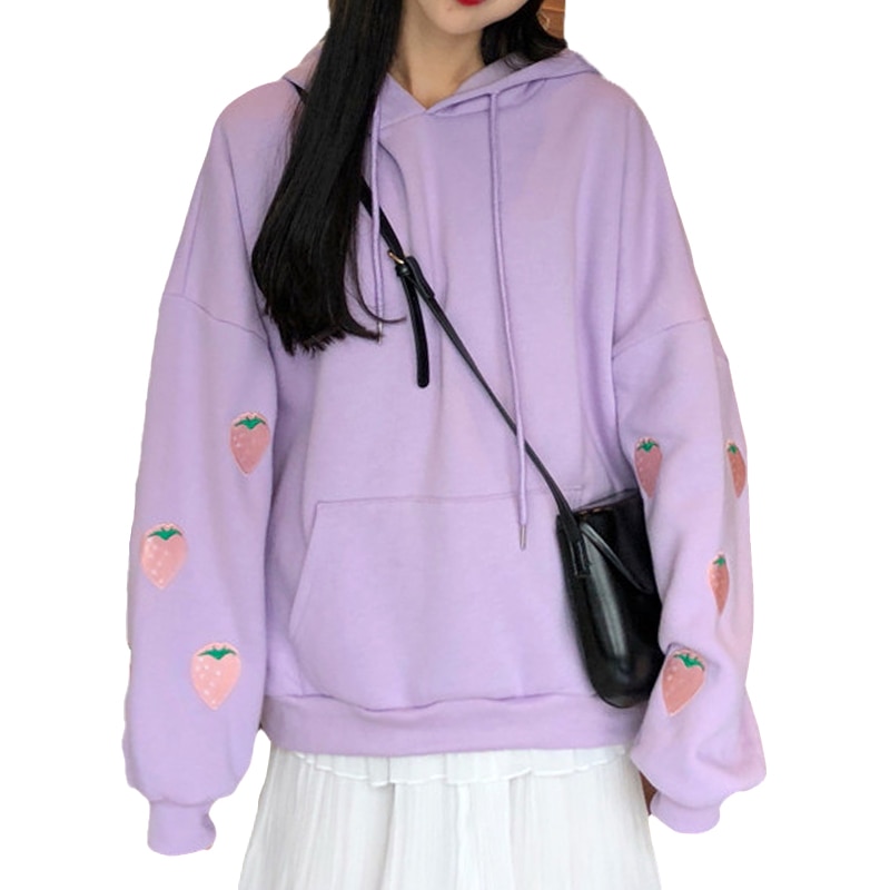 Women's Strawberry Embroidered Hooded Sweatshirt