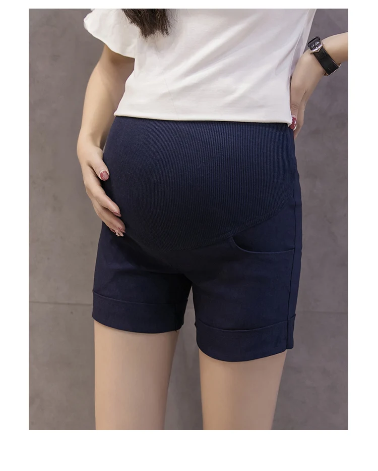 Elastic Soft Solid Colored Maternity Shorts