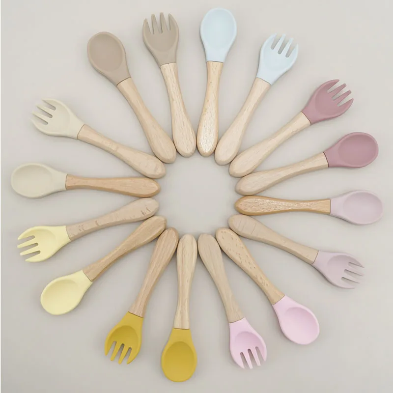 Baby's Wooden Handle Fork and Spoon Set