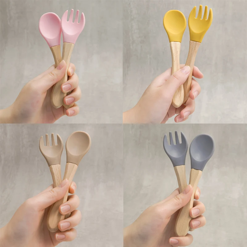 Baby's Wooden Handle Fork and Spoon Set