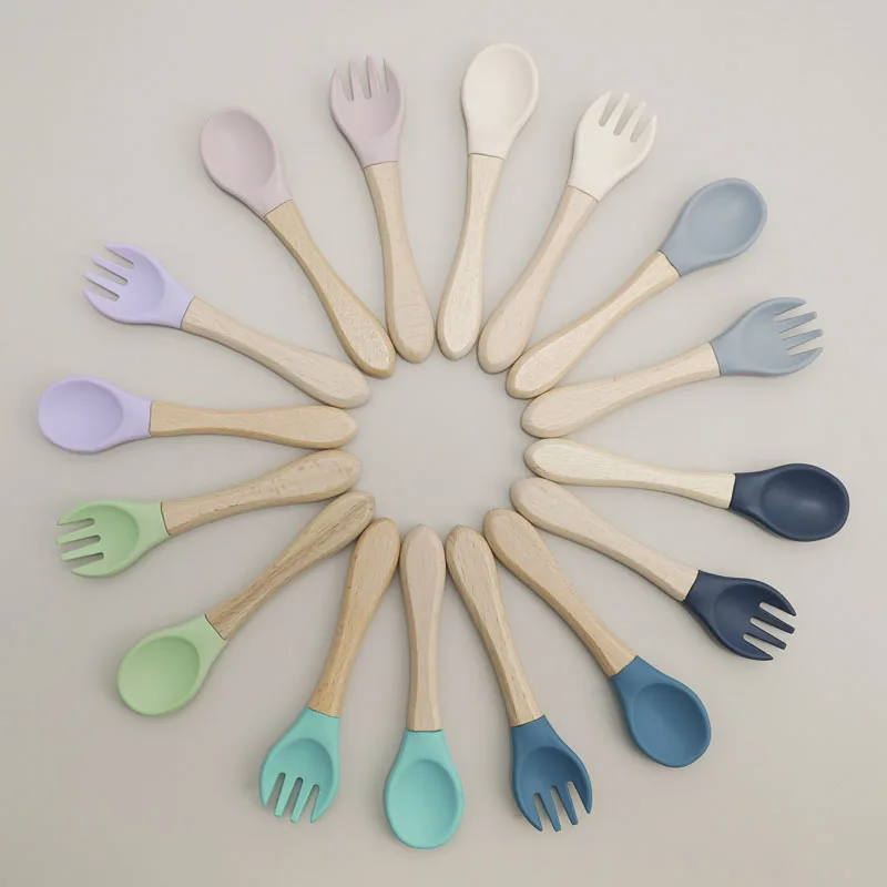 Baby's Wooden Handle Fork and Spoon Set