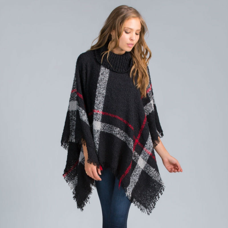 Women's Plaid Wool Maternity Poncho