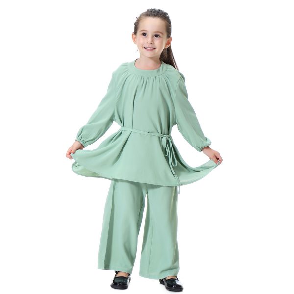 Girl's Muslim Solid Clothing Set - Image 6