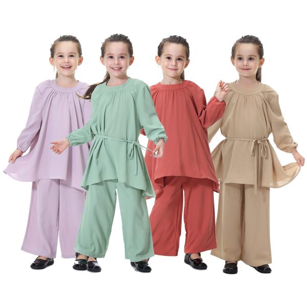 Girl's Muslim Solid Clothing Set - Image 3