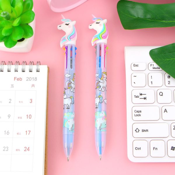 6 Colors Cute Unicorn Cartoon Ballpoint Pen Set 2 Pcs - Image 4