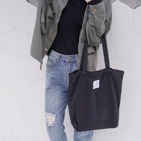 Women's Corduroy Shopper Bag With Interior Zipper Pocket - Image 3