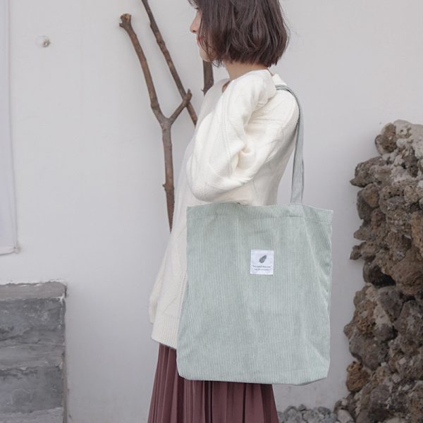 Women's Corduroy Shopper Bag With Interior Zipper Pocket - Image 4