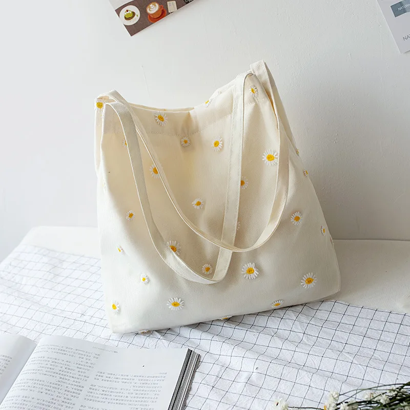 Women's Daisy Patterned Canvas Shoulder Bag