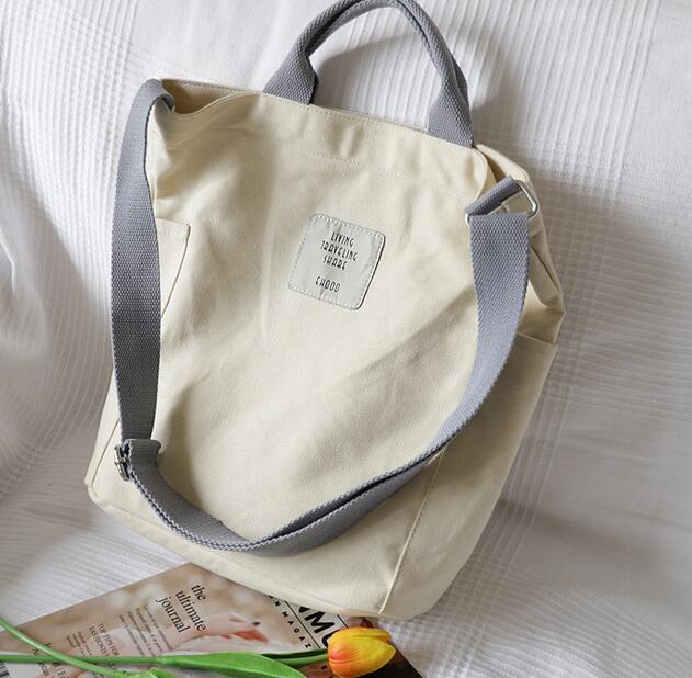 Canvas Women's Shoulder Bag with Zipper