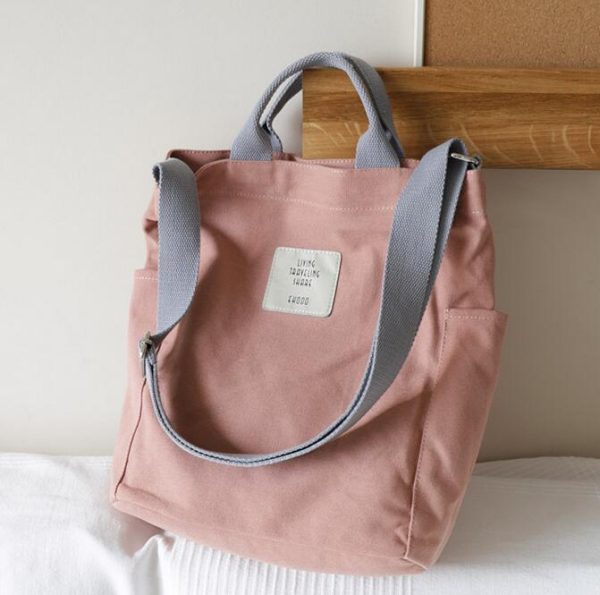 Canvas Women's Shoulder Bag with Zipper - Image 4