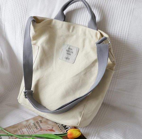Canvas Women's Shoulder Bag with Zipper - Image 6