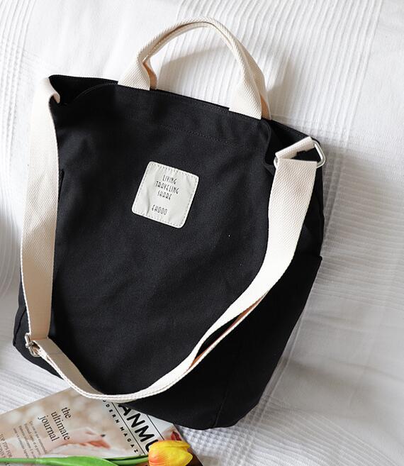 Canvas Women's Shoulder Bag with Zipper