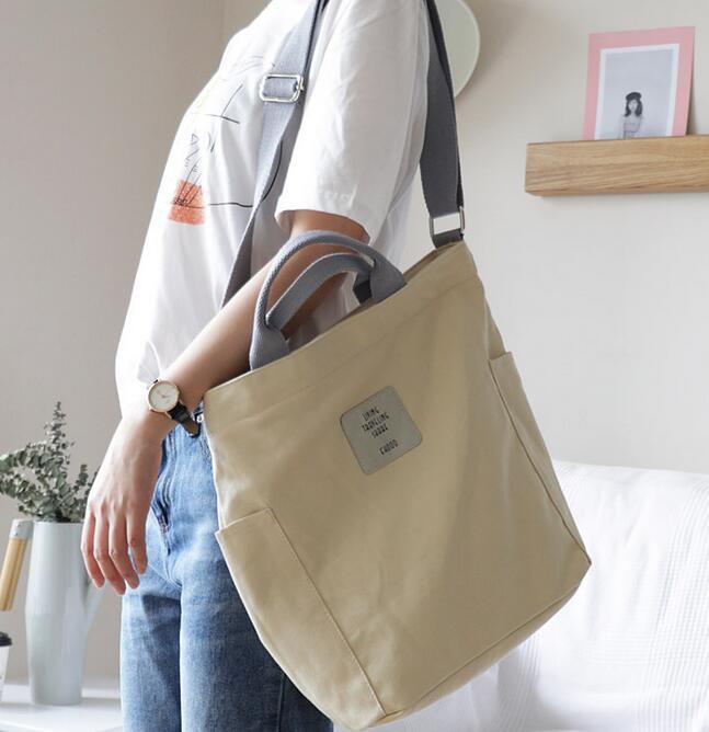 Canvas Women's Shoulder Bag with Zipper