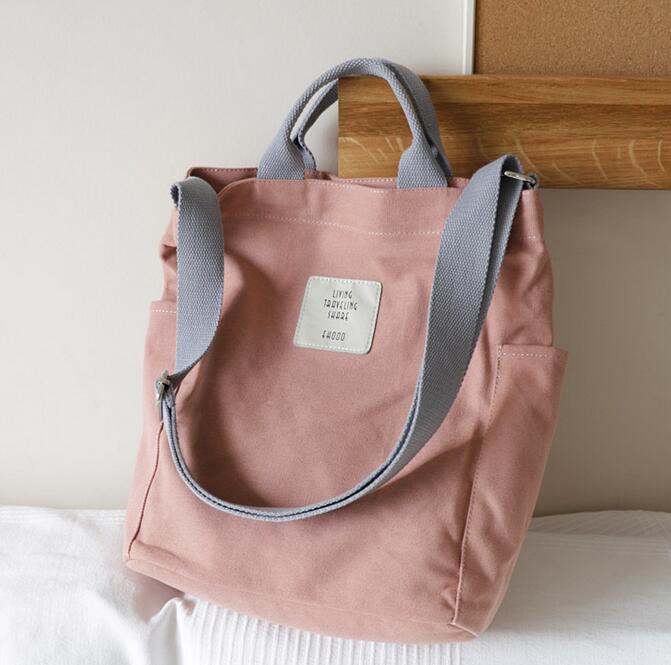 Canvas Women's Shoulder Bag with Zipper