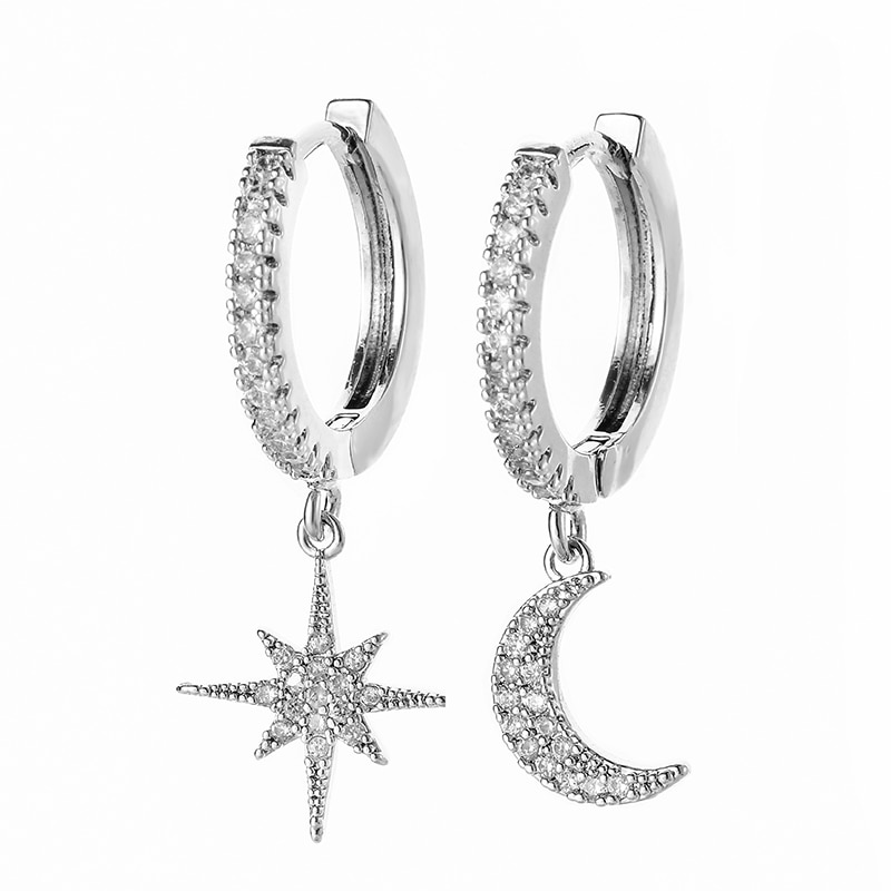 Women's Star and Moon Hoop Earrings