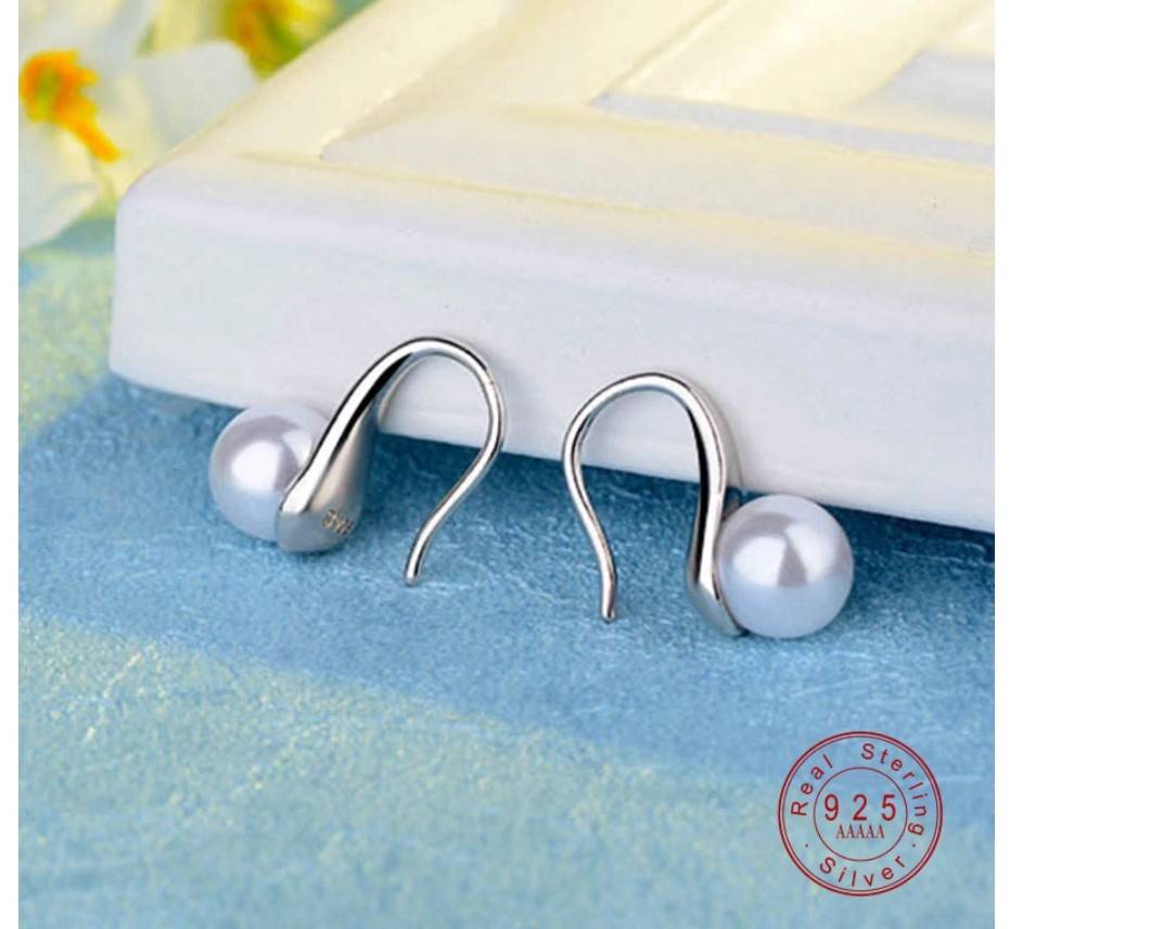 Women's 925 Sterling Silver Water Drop Pearl Earrings