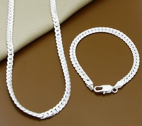 Women's 925 Sterling Silver Chain Necklace and Bracelet Set