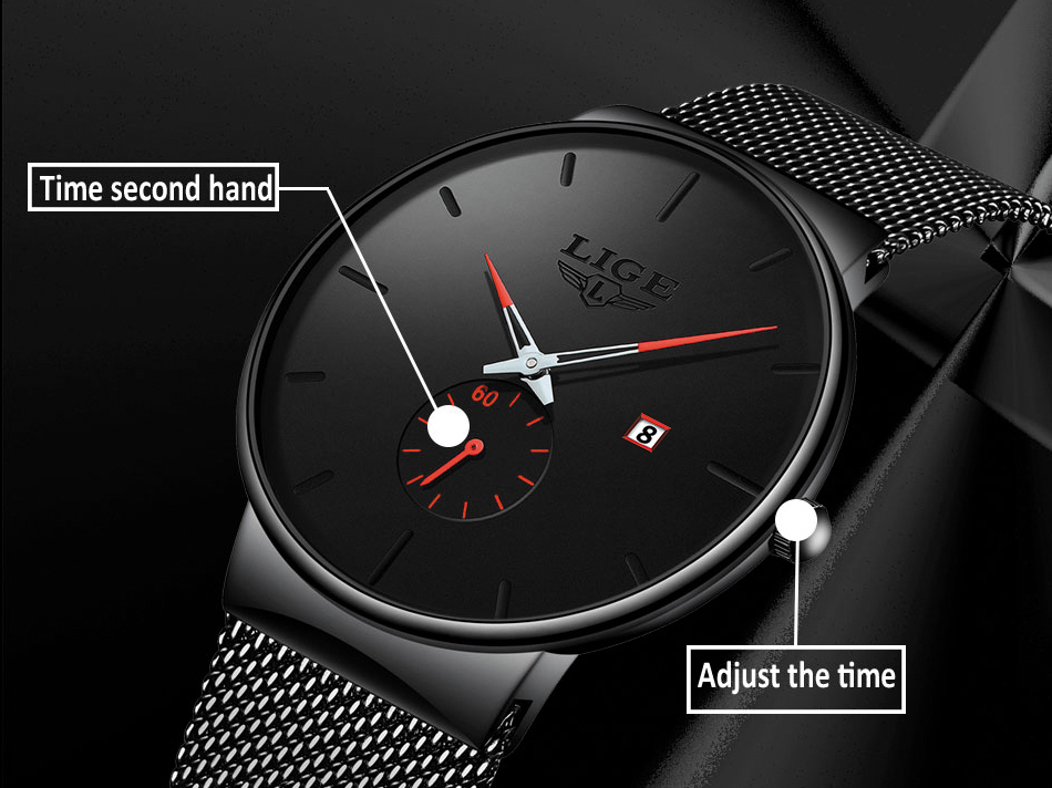 Ultra-Thin Black Quartz Wrist Watch for Men