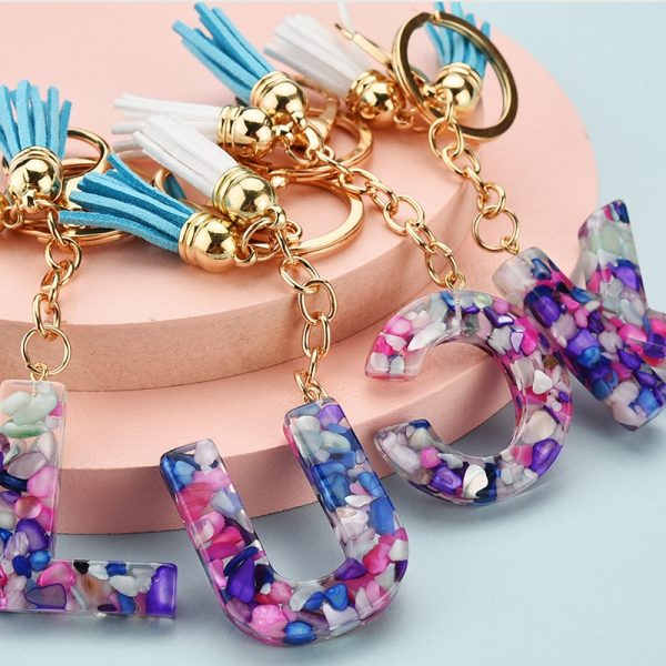 Colorful Resin Letter Key Ring with Tassel - Image 6