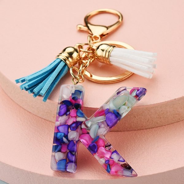 Colorful Resin Letter Key Ring with Tassel - Image 5