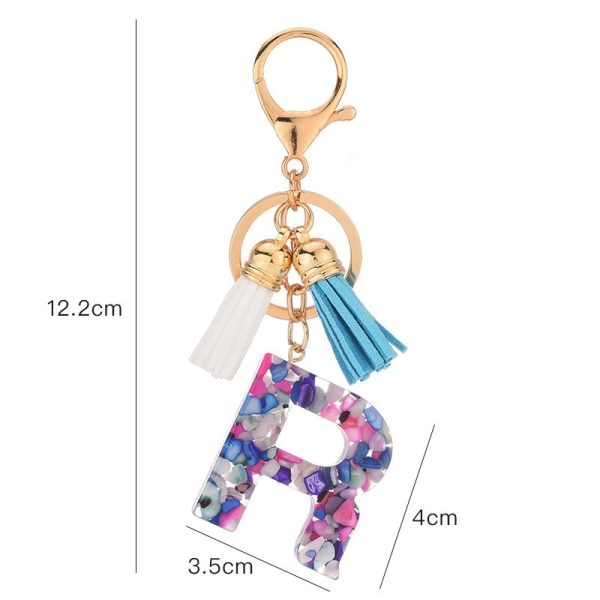 Colorful Resin Letter Key Ring with Tassel - Image 8