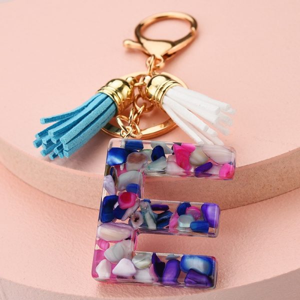 Colorful Resin Letter Key Ring with Tassel - Image 4