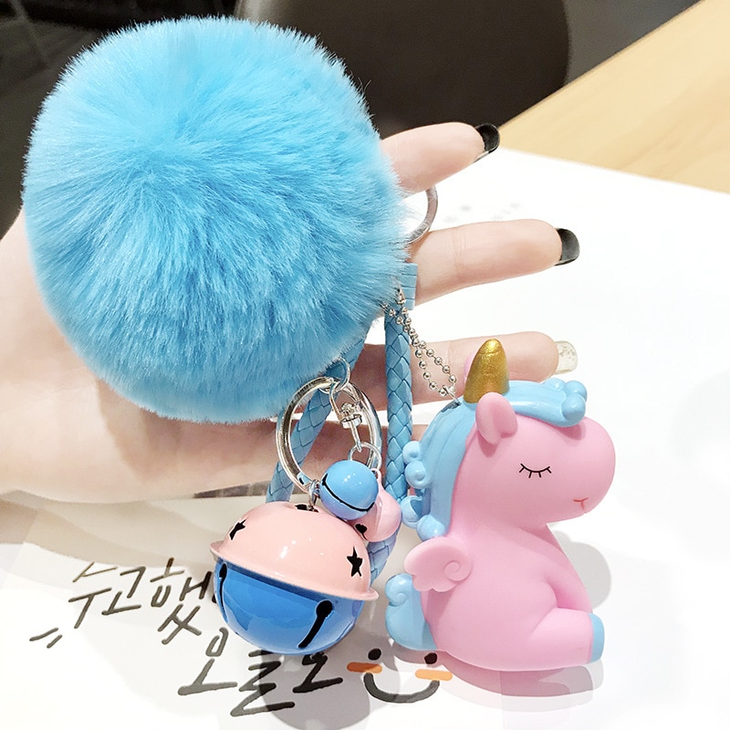 Cute Unicorn Key Chains with Plush Pom Poms