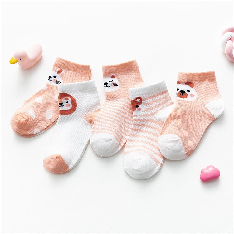 Baby's Animal Print Pastel Color Socks 5 Pairs Set