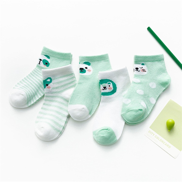 Baby's Animal Print Pastel Color Socks 5 Pairs Set