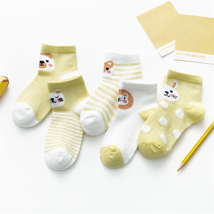 Baby's Animal Print Pastel Color Socks 5 Pairs Set