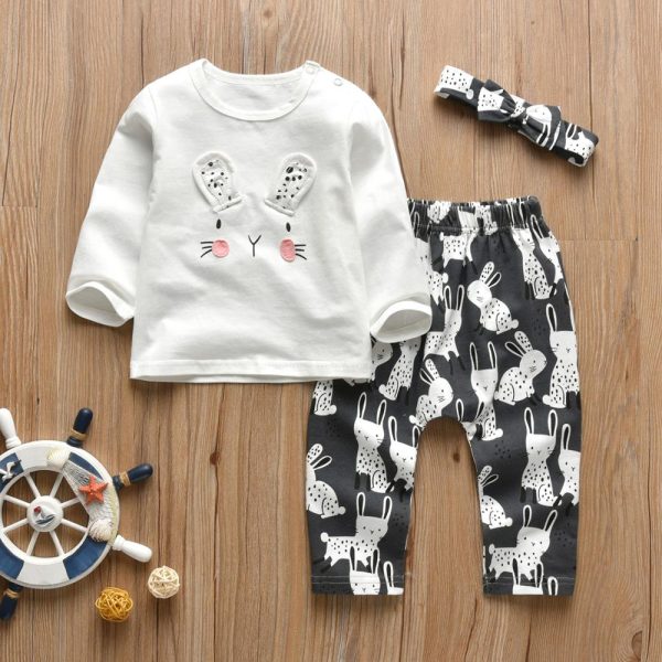 Baby Girl's Printed Sweatshirt, Pants and Headband 3 Pcs Set - Image 4